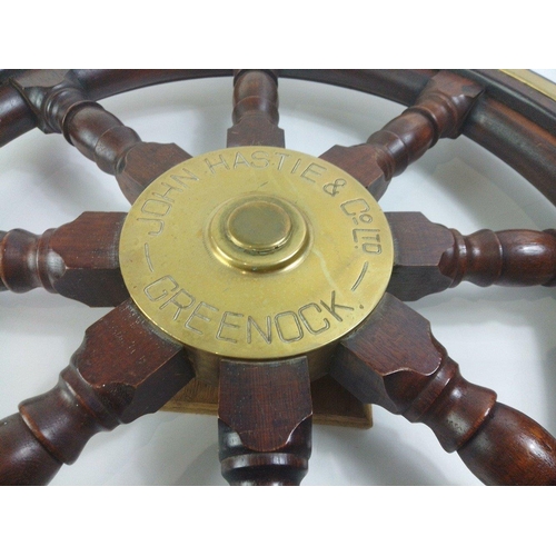 138 - A superb original ship's wheel, 60cm diameter by JOHN HASTIE & CO of GREENOCK.  This wheel was s... 