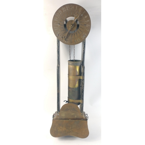 159 - A vintage water clock stamped ROBERT COLE FECIT of YE OLDE TOWNE BATHE anno dom. 1670.  20cm brass d... 