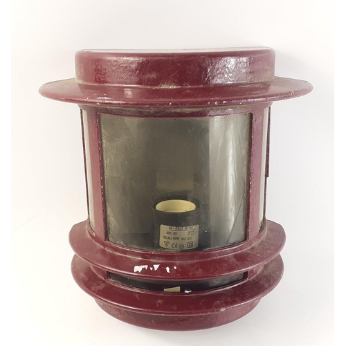 179 - An Italian bulkhead light with maroon paint finish, stands 24cm high approx.  Needs wiring.#180