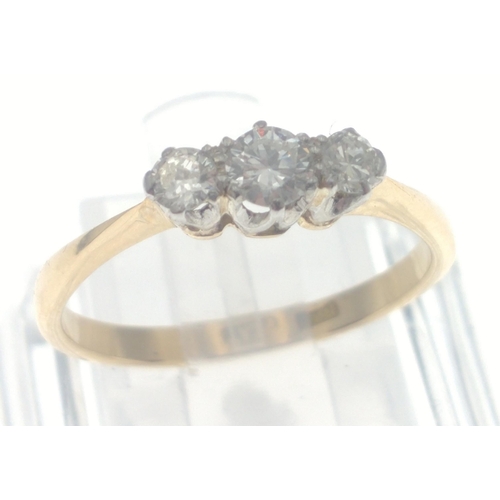 2 - Striking three stone diamond ring with three full brilliant cut stones. The centre stone 3mm approx,... 