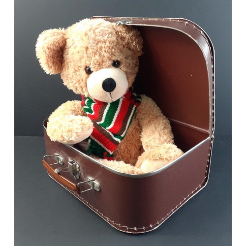 214 - IDEAL XMAS GIFT - STEIFF KOFFER bear in Steiff suitcase. This 40cm bear is in superb condition. From... 