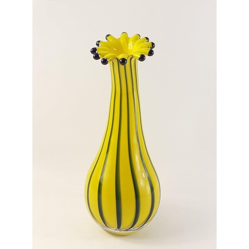 238 - A gourd vase in a vibrant yellow with a green stripe standing 31cm approx,  possibly of Czechoslovak... 