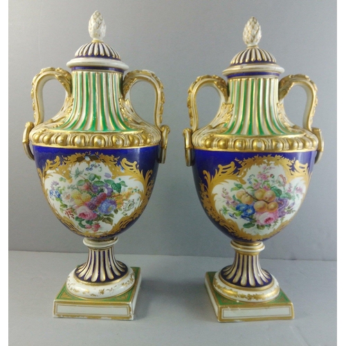 288 - A pair of SEVRES 19th century lidded urns with courting scenes. Each standing 38cm to finial. Histor... 