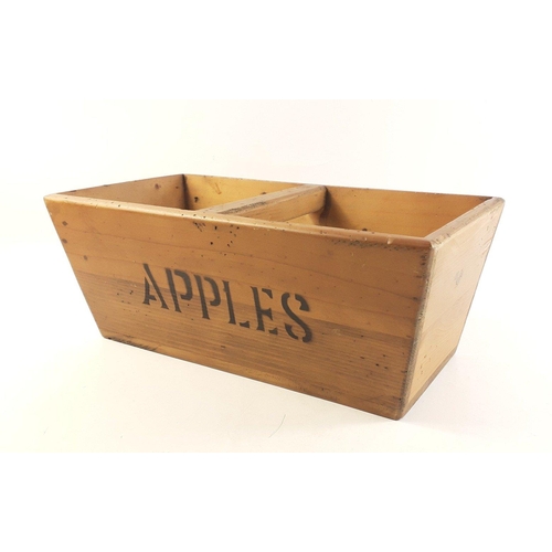 334 - A wooden trug with internal handle, labelled 'Apples' measures 40 x 20 x 15cm approx#338