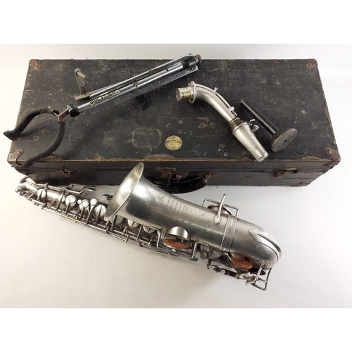 349 - Saxophone.  Rare Vintage ALEX BURNS SIOMA Paris saxophone in case with Burns label. Includes stand. ... 