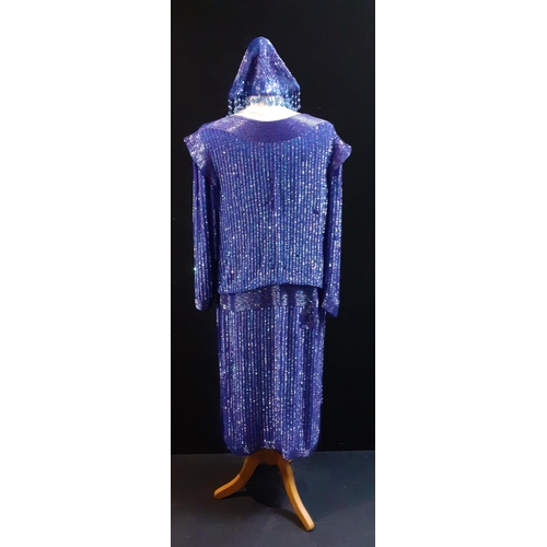 418 - OOO LA LA !  A gorgeous ZANDRA RHODES flapper style sequinned dress in a peacock blue with accompany... 