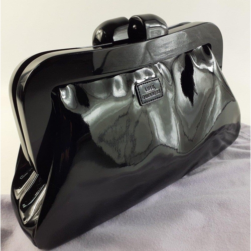 427 - AN IDEAL XMAS GIFT - A black patent LULU GUINNESS clutch bag with dust bag. 30 x 19cm approx#431