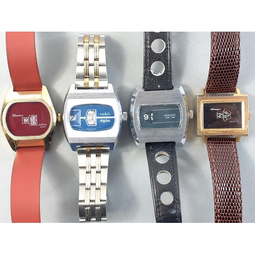 43 - A selection of four 1970s JUMP HOUR watches from WEBSTER, LUCERNE, RUHLA and DYNASTY.  Ruhla and Web... 