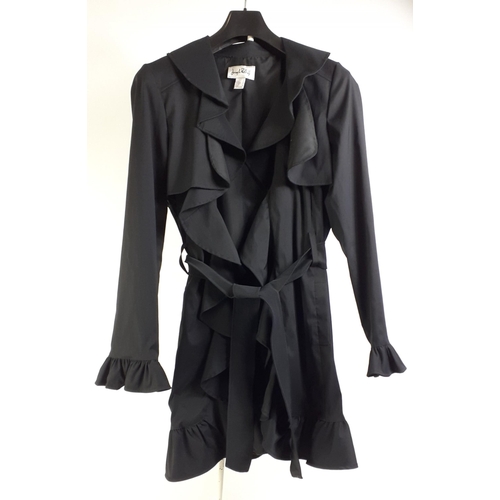 431 - True Class ! A JOSEPH RIBKOFF black UK size 14 jacket with gathered edges to sleeve and bottom of ja... 