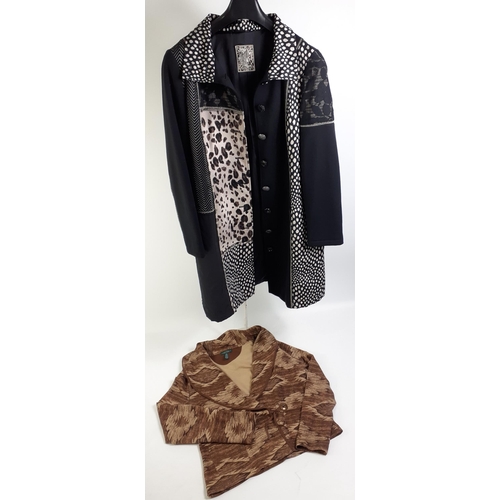 434 - A ¾ length black jacket with a leopard print border, with BETTY BARCLAY label, size UK 14 and a fabr... 