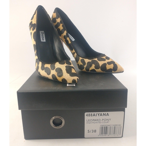 457 - XMAS PARTIES ROUND THE CORNER LADIES! - A pair of Leopard-Pony high pointed court shoes by DUNE of L... 