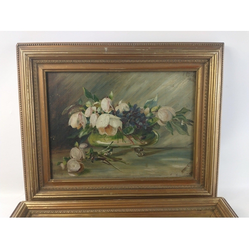 495 - Two gilt framed oil on board still life paintings, 40 x 32cm approx#499