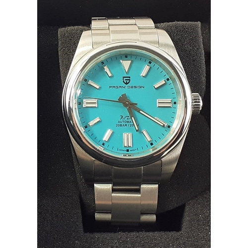 51 - A boxed PAGANI design automatic PD-1690 gent's watch with Tiffany blue dial.#51