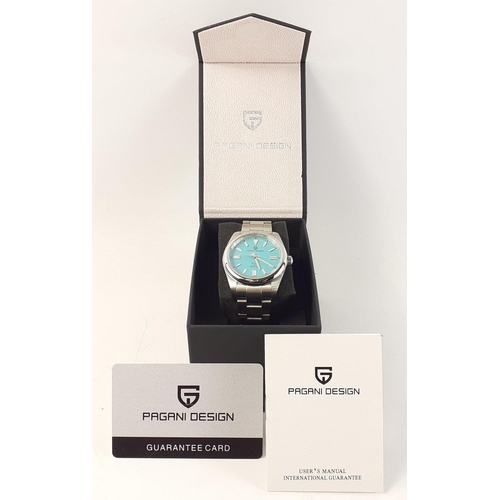 51 - A boxed PAGANI design automatic PD-1690 gent's watch with Tiffany blue dial.#51