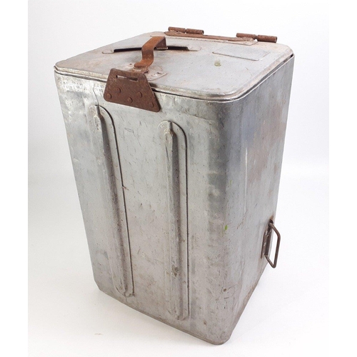 538 - A 1949 stamped STAMFORD insulated aluminium box, latterly used for tool storage containing, saws, sc... 