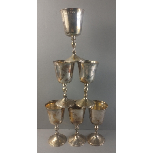 61 - Set of 6 Birmingham hallmarked goblets by Deakin & Francis Ltd without weighted bases weighing 1... 