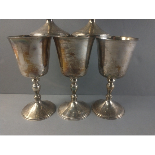 61 - Set of 6 Birmingham hallmarked goblets by Deakin & Francis Ltd without weighted bases weighing 1... 