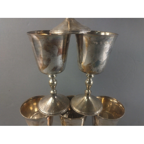 61 - Set of 6 Birmingham hallmarked goblets by Deakin & Francis Ltd without weighted bases weighing 1... 