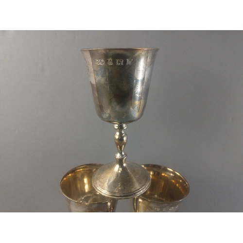 61 - Set of 6 Birmingham hallmarked goblets by Deakin & Francis Ltd without weighted bases weighing 1... 