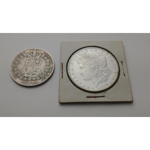 89 - An 1898 United States silver MORGAN DOLLAR, Philadelphia Mint and also an 1891 Victoria half-crown#8... 