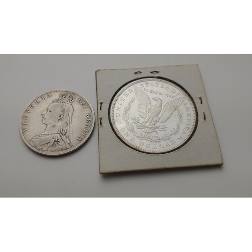 89 - An 1898 United States silver MORGAN DOLLAR, Philadelphia Mint and also an 1891 Victoria half-crown#8... 