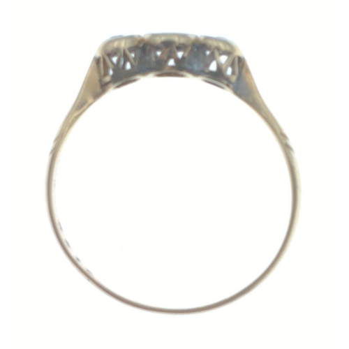 12 - A ring stamped 18ct/PLAT set with 3 diamonds (tested) size O, gross weight 1.58g approx#1