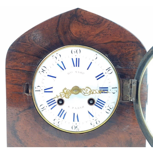 155 - A very stylish HRY MARC of Paris, movement stamped 1855 complete with pendulum and key, 11cm enamel ... 