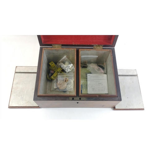 332 - A wooden tea caddy with 2 internal boxes, currently used as a sewing box.  25 x 19 x 12cm approx#117... 