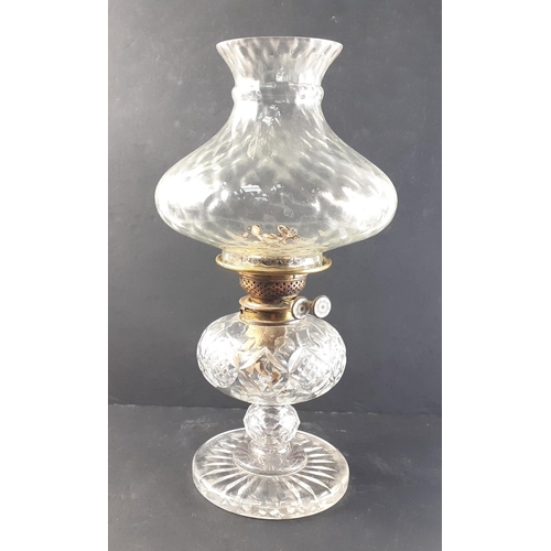 199 - BEAUTIFUL! Squat cut glass oil lamp with shade, unbranded. Height with shade: 45cm approx#208