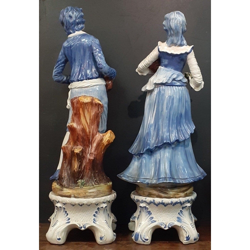 241 - Two VERY TALL CAPODIMONTE pottery figures on stands to include a young man with a mandolin (small pi... 