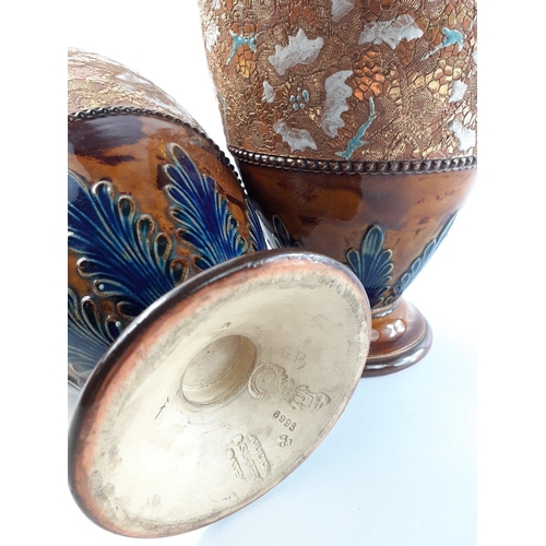 252 - DOULTON & SLATERS stoneware vase pair. Each approx 30cm tall. Both in lovely condition with no c... 