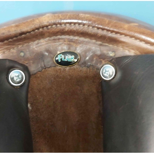 377 - Brown WOW branded leather saddle fully adjustable, with stirrup leathers & irons  - this belonge... 