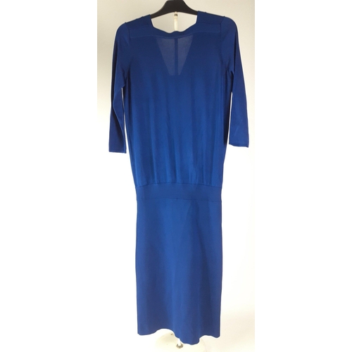 392 - A black and white fully lined dress by KAREN MILLEN, size 10 and a knitted REISS dress in blue with ... 