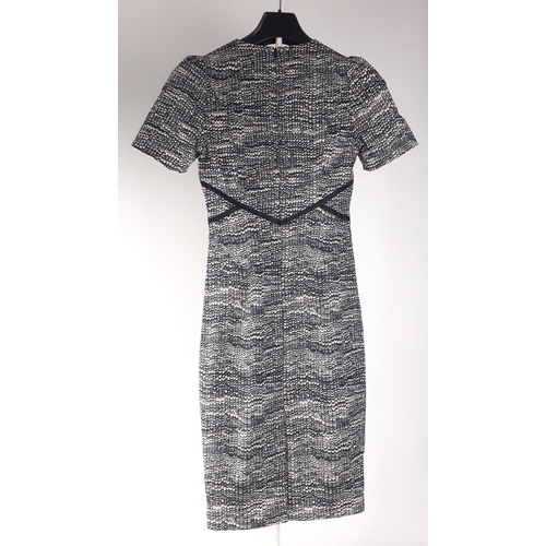 392 - A black and white fully lined dress by KAREN MILLEN, size 10 and a knitted REISS dress in blue with ... 