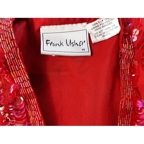 399 - A FRANK USHER sleeveless red sequinned top size medium. 100% silk shell, polyester lining, hand-bead... 