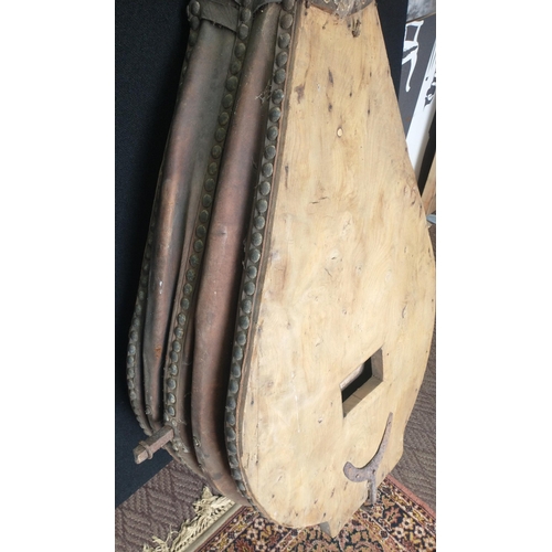 459 - A HUGE pair of ANTIQUE blacksmith's bellows made of wood and hide with brass decoration, 162cm long ... 