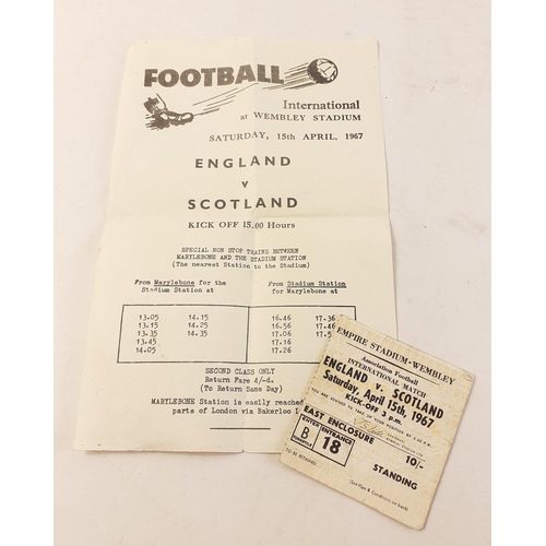 111 - ASSOCIATION FOOTBALL INTERNATIONAL MATCH ENGLAND v SCOTLAND April 1967 ticket (final score 2 - 3)#13... 