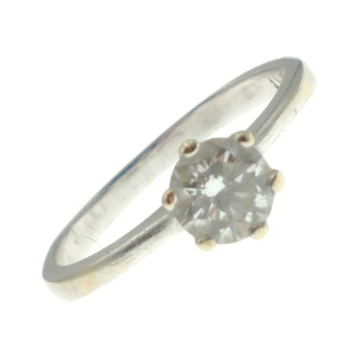 2 - White gold 18kt ring with impressive solitaire diamond.  Size J, Gross weight 2g approx. Centre ston... 