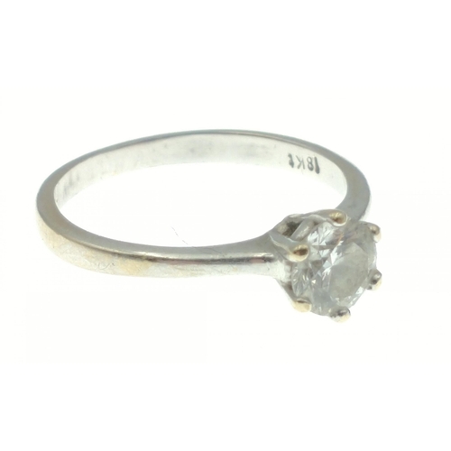 2 - White gold 18kt ring with impressive solitaire diamond.  Size J, Gross weight 2g approx. Centre ston... 