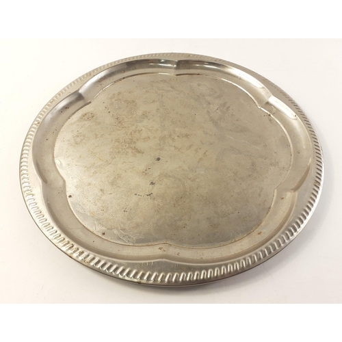 30 - Silver plated tray with etched design 35cm dia approx.#46