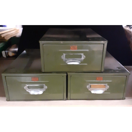 388 - THEY LOOK THE PART! - Vintage c1950's VETERAN SERIES khaki green metal drawer set of three (individu... 