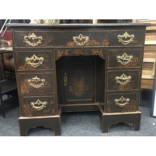 81A - An ORIENTAL themed kneehole with seven drawers with a hidden cupboard behind the kneehole - dimensio... 