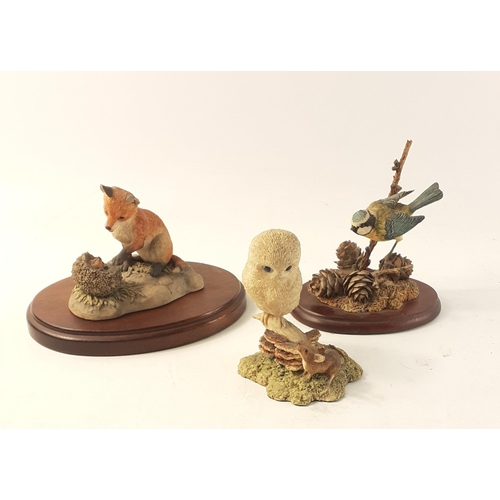 147 - Three BORDER FINE ARTS Made in Scotland figurines being an owl and a fox cub both signed Ayres 1983 ... 