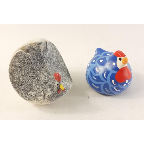 149 - Two fun chickens - 'Millicent' from ARTFORUM (8cm tall approx) and Blue Hamburg HAPPY HENS from New ... 