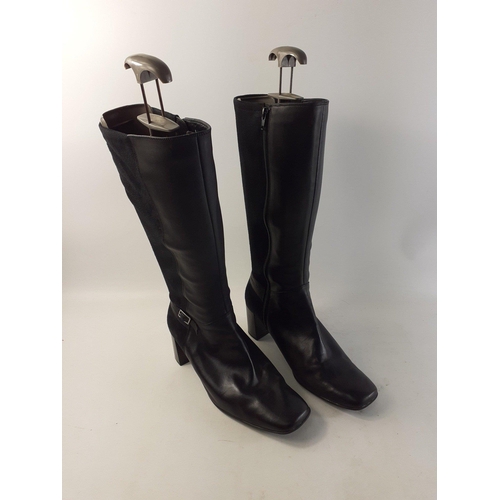 292 - A pair of M&S Footglove knee high boots, black leather and suede, UK size 8.#104