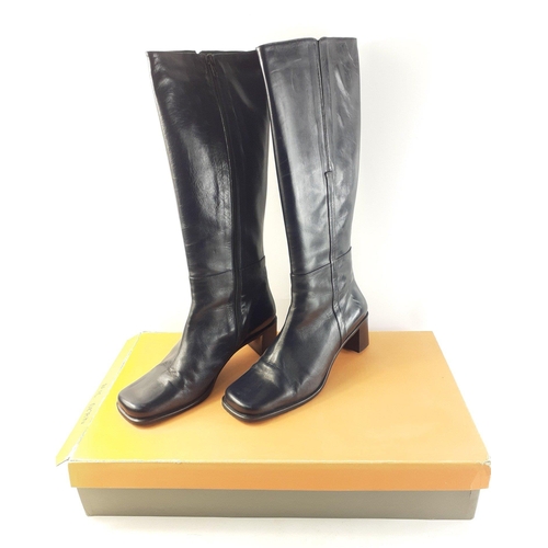 294 - A boxed pair of navy blue leather NAPPA knee high boots, size Eur 41.  With some light wear.#105