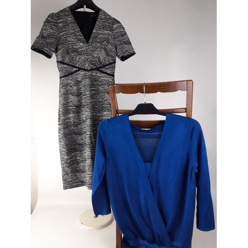 312 - A black and white fully lined dress by KAREN MILLEN, size 10 and a knitted REISS dress in blue with ... 