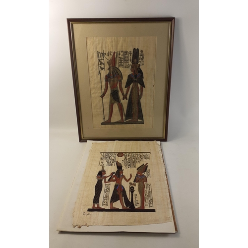 321 - One framed and one unframed Egyptian papyrus picture. Framed 54cm x 43cm. Nice decorative pair.#115... 