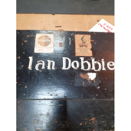 396 - A CARPENTERS' APPRENTICE-MADE (IAN DOBBIE) hand painted name on wooden hand tools, hammers, saws, ch... 