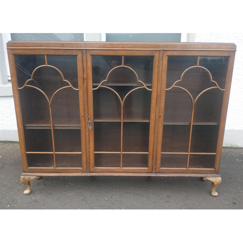 93 - A large floor standing astral-glazed style glass fronted triple door display/book case with original... 